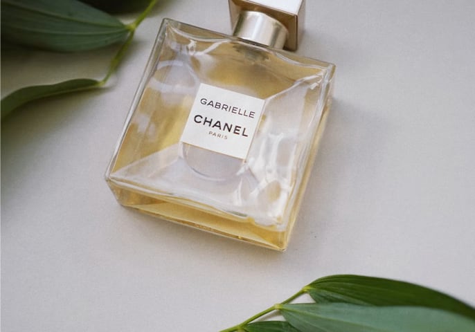 Chanel perfume bottle laid down